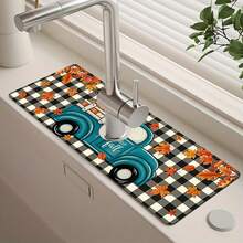 1pc Thanksgiving Pickup Truck Pattern Rubber Faucet Splash Guard, Bathroom Faucet Splash Guard, Mud Guard, Moisture-Proof Non-Slip Faucet Mat, Kitchen Countertop Accessory. Protect Your Kitchen Countertop. - Multicolor - View 3