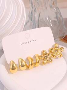 3/9 Pairs Gold Stud Earrings Fashion Elegant Floral Geometric Multi-Element Gold Metallic Earring Set, Women's Fashion Earring Set, Best Gift For Best Friends, Full Of Atmosphere (Lightweight CCB Material, Non-Fading) - Gold - View 8