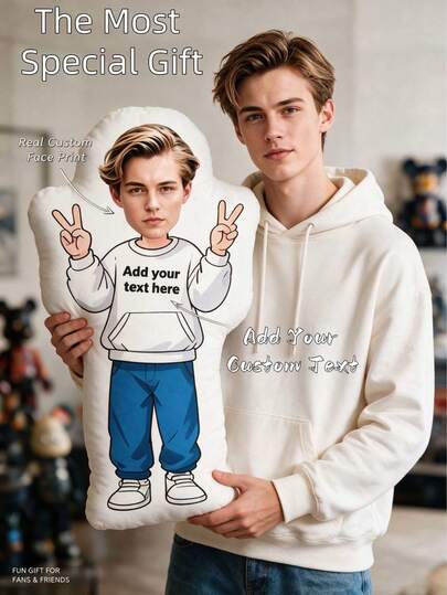 1pc DIY Customized Personalized Photo Pillow Cushion, Bedroom Home Decor, Holiday Couple Parent-Child Pet Memorial, Father's Day Mother's Day Halloween Valentine's Day Thanksgiving Easter April Fool's Day, Unique Funny Children's Toy Gift