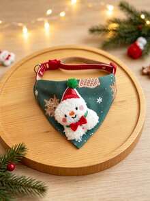 1pc Fabric Pet Triangle Bandana, 3D Embroidered Santa Claus & Christmas Tree Pattern, Adjustable Pet Collar Scarf, Pet Neck Accessory, Suitable For Christmas Party, Holiday Photos, Daily Pet Wear & Pet Gift - Multicolor - View 9