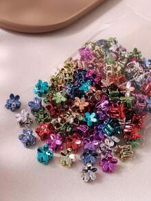 10/30/50入 1cm 電鍍彩色小梅花髮夾，女性小髮爪，簡約休閒百搭髮飾，適用於固定鬆散頭髮與造型裝飾（隨機配色） - 彩色 - 查看 2