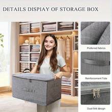 Grey Linen Foldable Storage Box With Lid And Handle, Large Capacity Stackable Wardrobe Organizer, Dust-Proof Fabric Storage Bin, Suitable For Clothes, Blankets, Toys, Books, Multi-Scene Closet, Bedroom, Storage Room, Living Room Home Storage,Bedroom Room Decor,Back To School - Grey - View 8