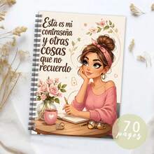 1PC A5 Spiral Binding Spanish Codebook, Cute Aesthetic Girl Illustration Cover Password Log Book, For Recording Website Login Account Info, Portable Password Storage Book, Suitable For Family And Daily Use - Multicolor - View 2