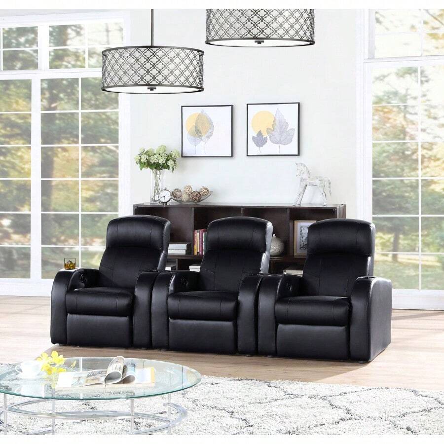 Greenfield Cyrus Black 3-Seater Home Theater With Storage - Black1 - View 1