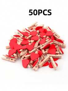 Red Heart Clips, Heart Wooden Clothes Photo Paper Clip Pins Mini Clothespins Postcard Clips Home Wedding Decoration Stationery Decoration - A - View 8