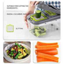 Juego de 22 piezas: Cortador multifuncional de vegetales con sistema de presión | Corta en cubos, juliana y en rodajas rápidamente | Incluye separador de claras de huevo y prensa ajos | Fácil de usar y guardar | Herramienta esencial para cocinas del hogar - Verde - Ver 7