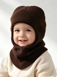 1pc Infant/Toddler Solid Color Cute Knit Hat, Suitable For Autumn/Winter, Warm And Casual, Balaclava Hat For Outdoor & Daily Use - 1PC - View 4