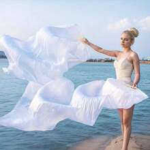 1pc Right-Handed White Long Flowing Dance Fan, Bamboo Ribs With Smooth Faux Silk Long Gauze Fabric, Elegant Drape Enhances Stage Atmosphere, Suitable For Belly Dance, Classical Dance, Art Performance, Party Stage Performance Dance Accessory - Multicolor - View 7