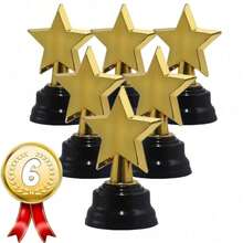 Five-Point Star Plastic Gold Trophy, Shiny Gold-Plated Five-Point Star Design With Black Stable Base, High-Quality Texture For Award Ceremony Commemoration, Suitable For Football Matches, Sports Events, Corporate Recognition, Graduation Ceremonies, Annual Party Competition Prizes And Props - Multicolor - View 9