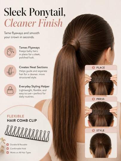 1/5/10pcs Solid Color Wavy Bangs Hair Clips Hollow Oval Metal Styling Set, Includes Side Comb Anti-Tangle Hair Brush And Headband, Anti-Frizz Smoothing Flyaways, Suitable For Daily, Date, Travel, Party Makeup, New Year, Valentine's Day, Best Friend Day, Graduation Season, Back To School