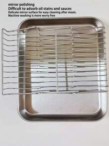 1pc/2pcs Stainless Steel Baking Pan With Rack, Oven Set, Suitable For Roasting Meat, Baking Vegetables, Cooling Pastries, Baking, Catering Baking Pan, Stainless Steel Baking Pan With Rack, Suitable For Home Use - View 2