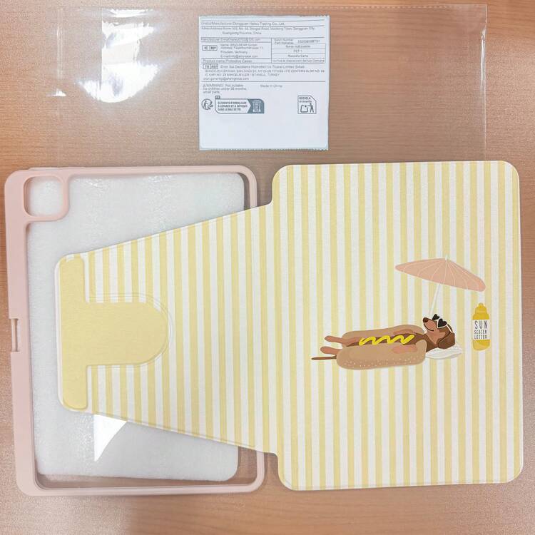 1pc Yellow And White Vertical Striped Background, Cartoon Dachshund Napping Inside Hot Dog With Parasol & Summer Beverage Print Tablet Case Multi-Angle Magnetic Stand Cover , Compatible With IPad, Compatible With SAMSUNG,Compatible With XIAOMI Pad,Compatible With Oppo Pad,Compatible With Huawei Matepad,Compatible With Vivo Pad,Compatible With Honor Pad,Compatible With Lenovo Xiaoxin Pa - Multicolor - View 8