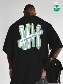 Men's Casual T-Shirt, Versatile And Fashionable, With Creative Graffiti Prints In Color Blocks And Letters On The Front And Back, For # Des PGZF - 黑色 - 查看 6