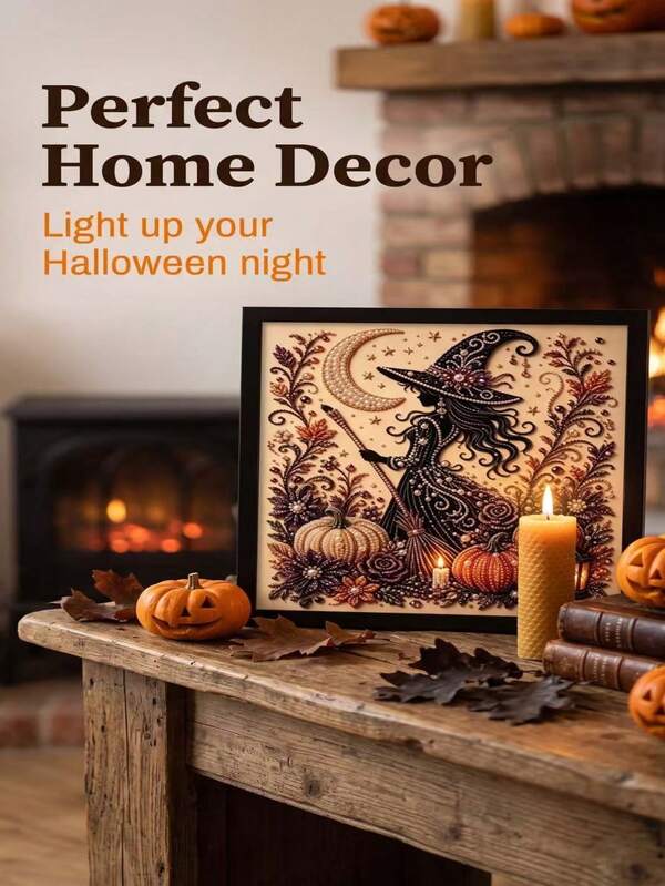 Kit de Pintura de Perlas de Halloween - Tema Creativo de Fantasmas de Halloween, Sin Marco, Adecuado para Aficionados Adultos, Decoración del Hogar/Oficina, Regalo Creativo Hecho a Mano, Regalo Considerado para Ella/Entusiastas de las Artesanías