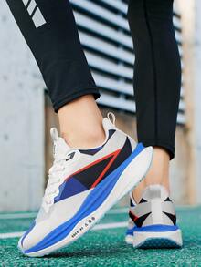Deconstructed Geometric Colorblock Men's Running Shoes, Carbon Plate Style Streetwear Casual Sports Sneakers - Royal Blue - View 5