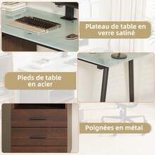 Modern Desk With Glass And Metal Frame - Brown - Brown - View 2