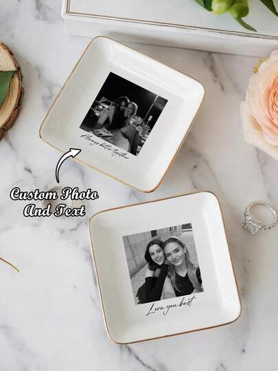 Vassoio portagioie in ceramica personalizzato con foto, piatto per anelli, regalo, piatto portagioie personalizzato per madre, nonna, figlia