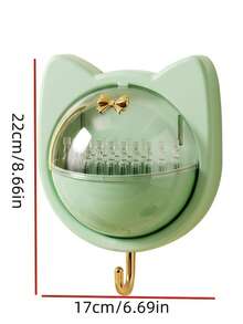 1pc Cat Ear Wall-Mounted Storage Box With Flip Lid And Hook, No-Drill Waterproof Plastic Organizer Shelf For Bathroom, Bedroom, Kitchen, Multi-Function Cosmetic, Jewelry, Cotton Swab Storage, Dust-Proof Space-Saving Organizer - Multicolor - View 8