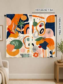 2Pcs Abstract Geometric Art Curtains, Modern Style Color Block Asymmetrical Line Print Pattern, Semi-Sheer Rod Pocket Curtains, Suitable For Living Room And Bedroom, Rod Not Included - Multicolor - View 17