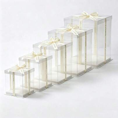 Transparent Gift Box, Gift Packaging Box Suitable For Party Gifts, Birthday, Wedding, Christmas, Mother's Day, Thanksgiving, Graduation Season, Gift Box, Bouquet, Dust-Proof Display, Home Decor, Includes 1 Random Ribbon