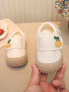 Babyspänns-Mary Jane-skor i spets och mesh, söta körsbärsdesign med kardborre, halkfria med mjuk sula för flickor - Beige - Visa 4