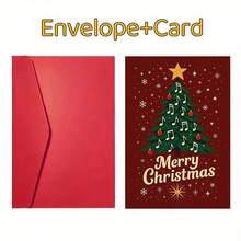 2pcs Set (Envelope And Postcard) Merry Christmas Holiday Postcard, With Christmas Tree And Musical Note Pattern, Perfect For Sending Warm Wishes To Family, Friends, Colleagues And Loved Ones. - Sets - View 1