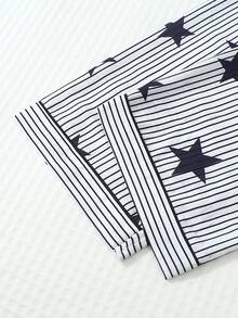 Set Piyama 3 Potong Motif Bintang dan Garis untuk Wanita - Hitam - View 9