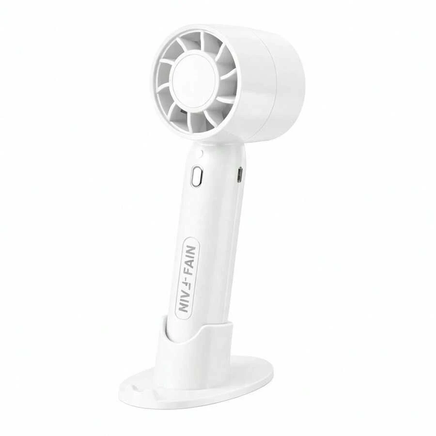 Mini Ventilador Portátil Mini Turbo USB Recarregável 3 Velocidades Silencioso Forte com Suporte Celular Mesa - Branco - Visão 1