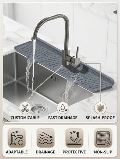 Faucet Drip Tray, Kitchen Silicone Mat, Foldable Splash Guard Drainage Tray, Dish Drying Mat, Non-Slip Heat-Resistant Splash Guard Mat, Kitchen And Bathroom Sink Waterproof Countertop Protector, Suitable For Kitchen And Bathroom, Kitchen Supplies, Home Essentials, Summer Kitchen Cleaning Must-Haves, Halloween, Party, Family Must-Haves