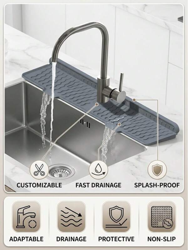 Faucet Drip Tray, Kitchen Silicone Mat, Foldable Splash Guard Drainage Tray, Dish Drying Mat, Non-Slip Heat-Resistant Splash Guard Mat, Kitchen And Bathroom Sink Waterproof Countertop Protector, Suitable For Kitchen And Bathroom, Kitchen Supplies, Home Essentials, Summer Kitchen Cleaning Must-Haves, Halloween, Party, Family Must-Haves