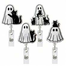 1pc Halloween Black Cat Ghost Holiday Retractable ID Badge Holder - Multi-color - View 1