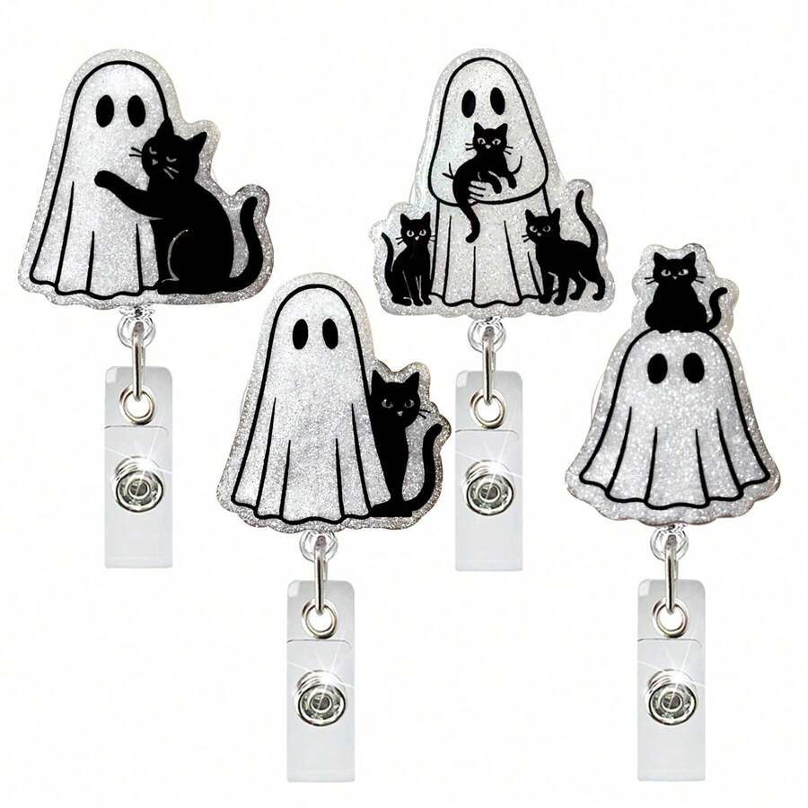 1pc Halloween Black Cat Ghost Holiday Retractable ID Badge Holder - Multi-color - View 1