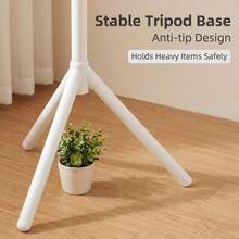 White Floor Standing Coat Rack, Entryway Bedroom Hanging Clothes Rack, Tree-Shaped Multi-Hook Tripod Stable Design, No Assembly Required Minimalist Storage Rack - White - View 5
