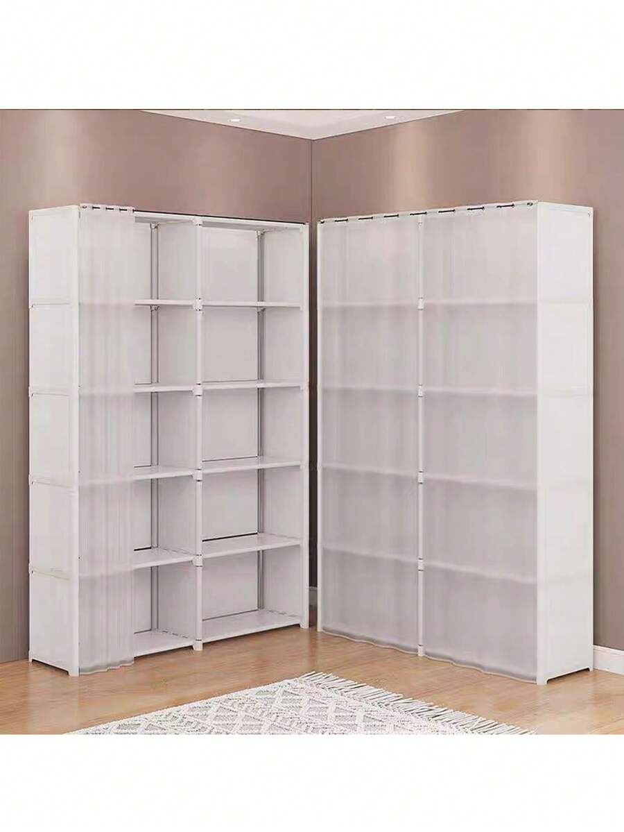 1pc Multi-Functional Storage Rack, Freestanding Metal Wardrobe Organizer With Dust Cover, Suitable For Home, Office, Classroom, Dormitory, Space-Saving Bedroom Storage Unit, Christmas, Halloween Entryway Organizer - Multicolor - View 1