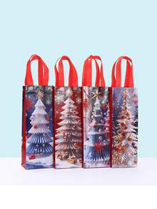 4pcs Red-Themed Christmas Gift Bag Featuring Snowflake And Christmas Tree Patterns; Suitable For Christmas Party Gift Wrapping, Holiday Wine Or Beverage Packaging, Christmas Dinner Party Favors, And More. - One Size Fits All - View 8