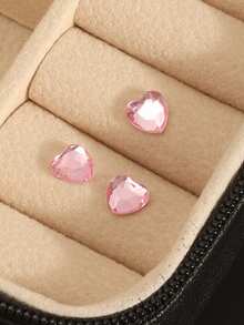1pc Fresh Sweet Heart Geometric Rhinestone - Pink - View 2