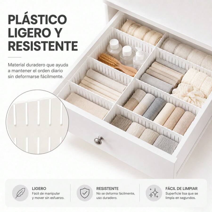 Set Of 6 Adjustable Drawer Dividers White PP Plastic, Modular Organizer 44x10x0.2cm For Underwear, Socks, Cosmetics And Kitchen Utensils - 彩色 - 查看 1