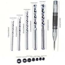 UNISURE 1 Set 14pcs Multi-Size Depth Stop Alloy Drill Bit Set (Includes 5pcs Drill Bits + 7 Depth Stop Rings + Wrench + 4" Black & White Center Punch), Minimalist Cylindrical Design With Depth Stop Rings, Drilling And Hole Opening Auxiliary Tool, Suitable For Construction, Home Decoration And Father's Day Gift - Limit Ring + Drill Bit + Center Punch - View 7