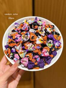 20pcs Random Color Bow Hair Clips, Colorful Bowknot Hair Accessories For Daily Decoration And Halloween - Multicolor - View 3