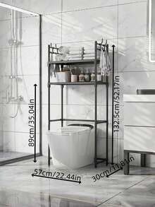 1pc Floor Standing Toilet Storage Rack, Black/White Balcony Storage Shelf, Bathroom Multi-Layer Organizer, Minimalist Washing Machine Rack. Suitable For Bathroom And Balcony. - Multicolor - View 15