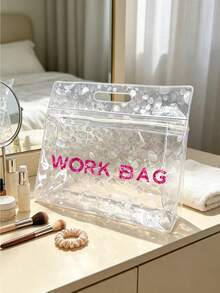 WORK BAG 手提收納袋 PVC 防水盥洗包 大容量化妝包，可用作通勤文件袋、健身收納袋、商務出差旅行盥洗包、雜物手提包，適合上班族、健身愛好者、學生、商務旅客，適用於中秋節、國慶日、新工作、生日禮物，結合化妝品收納、文件收納、泳衣收納、盥洗用品分裝、通勤、健身、短途旅行、宿舍等多場景防水透明手提包 - 彩色 - 查看 17