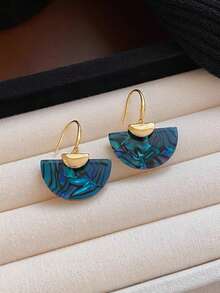 1對高級精緻獨特個性化時尚百搭扇形耳釘，適合女性日常、度假、通勤穿著 - 彩色 - 查看 5
