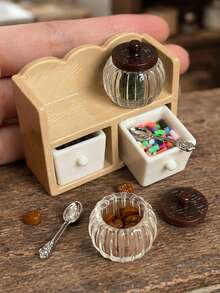 Miniature Dollhouse Kitchen Scene Storage Canister Set, Mini Model House Storage Rack, Tea Coffee Beans Candy Drawer Canister Decorative Model, Non-Edible - one-size - View 1