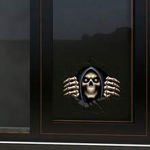 Flat Sticke2D Horror Skull Car Sticker - Double Sided Peep Crack Wall Sticker, High Quality PVC Self Adhesive Design, Suitable For Irregular Shape Edge Decoration Of Vehicles, Laptops, Walls - Multicolor - View 4