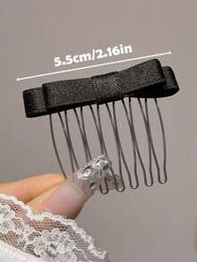 2pcs/Set Women's Cute Elegant Minimalist Fashion Street Style Black/Beige/Blue/Pink Bow Metal Side Hair Comb, Daily Vacation Gift, Vacation Hair Accessory - Multicolor - View 4