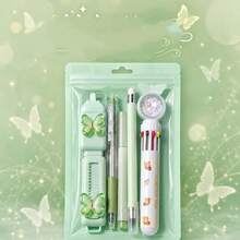 Pink Purple Gradient Butterfly Decor Stationery 6-Piece Set, Writing Correction Marking One-Stop Student Back To School Stationery Gift - Multicolor - View 7