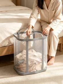 1 Pc Large‑Capacity Collapsible Breathable Mesh Laundry Basket, Rectangular Storage Basket Made Of Thickened Wear‑Resistant Fabric With Reinforced Sturdy Handles, For Storing Dirty Clothes, Bathroom, Dormitory And Laundry Room Organization - Multicolor - View 2