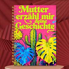 1PC A5 Germany "Mom, Please Tell Your Story" Spiral Notebook, Bright Pink Background With Bright Pop Art Tropical Cactus And Turtle Bamboo Leaf Pattern Commemorative Diary, Mother's Day Or Birthday Gift Book - Color - View 1