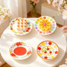Miniature Colorful Floral Plate, 1:12 Dollhouse Kitchen Tableware Accessory, Pretend Play Toy, DIY Decoration Small Accessory, Micro Landscape Desktop Model Accessory, Miniature Food Restaurant Decor, Birthday Gift, Holiday Gift - A-Red - View 4