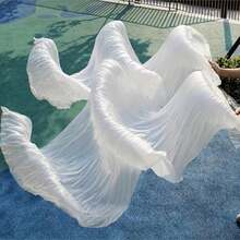 1pc Right-Handed White Long Flowing Dance Fan, Bamboo Ribs With Smooth Faux Silk Long Gauze Fabric, Elegant Drape Enhances Stage Atmosphere, Suitable For Belly Dance, Classical Dance, Art Performance, Party Stage Performance Dance Accessory - Multicolor - View 2